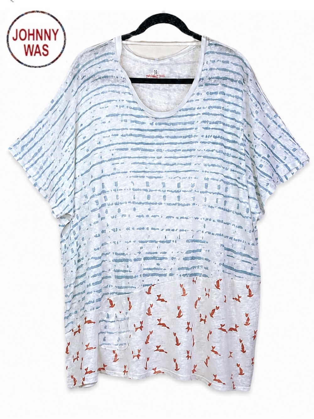 Johnny Was Pete & Greta Oversized Top Short‎ Sleeve Pullover Scoop Neck Linen XS